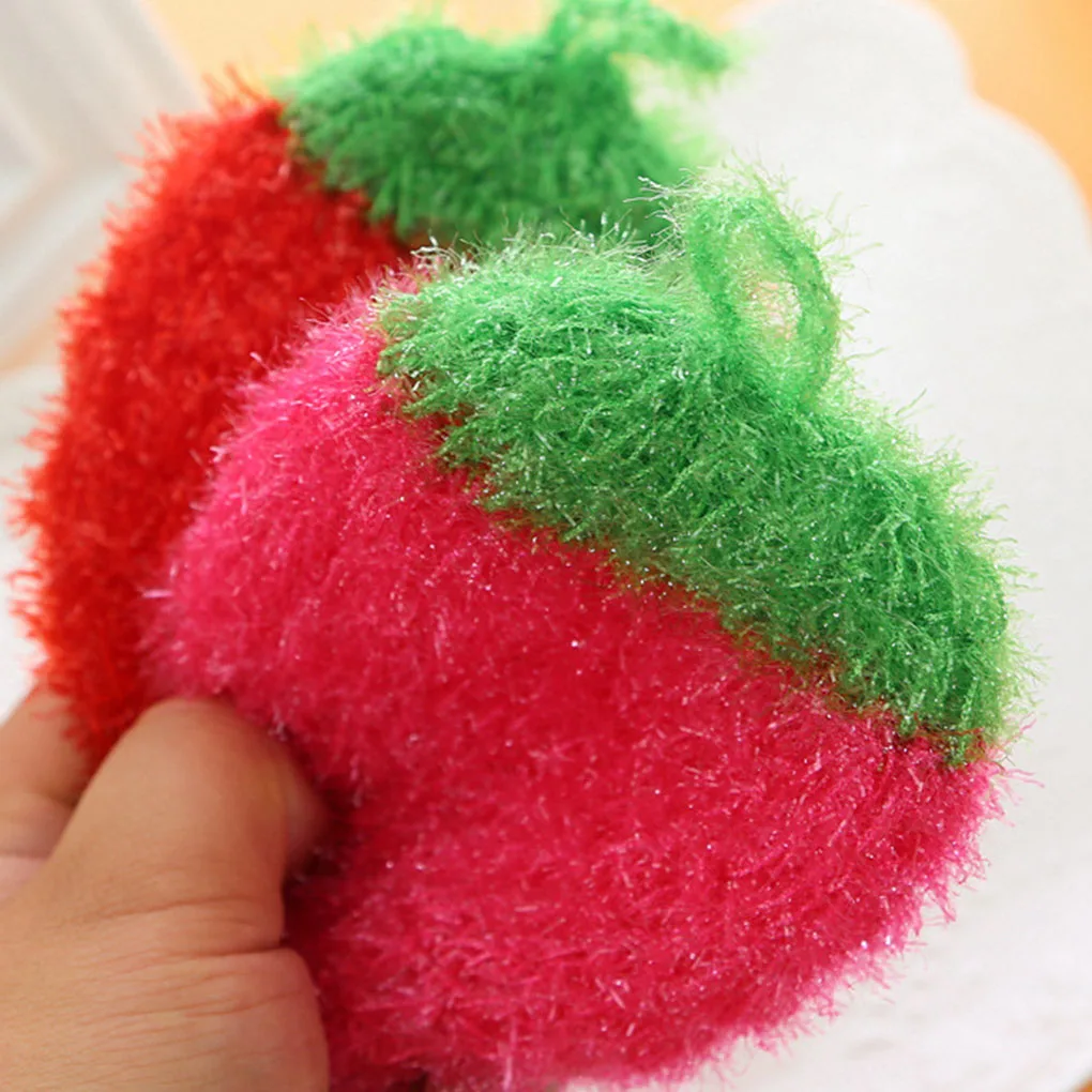 Strawberry Shaped Kitchen Cleaning Cloth Dish Bowl Washing Fruit Design Rag Cleaning Tool  Rose Red