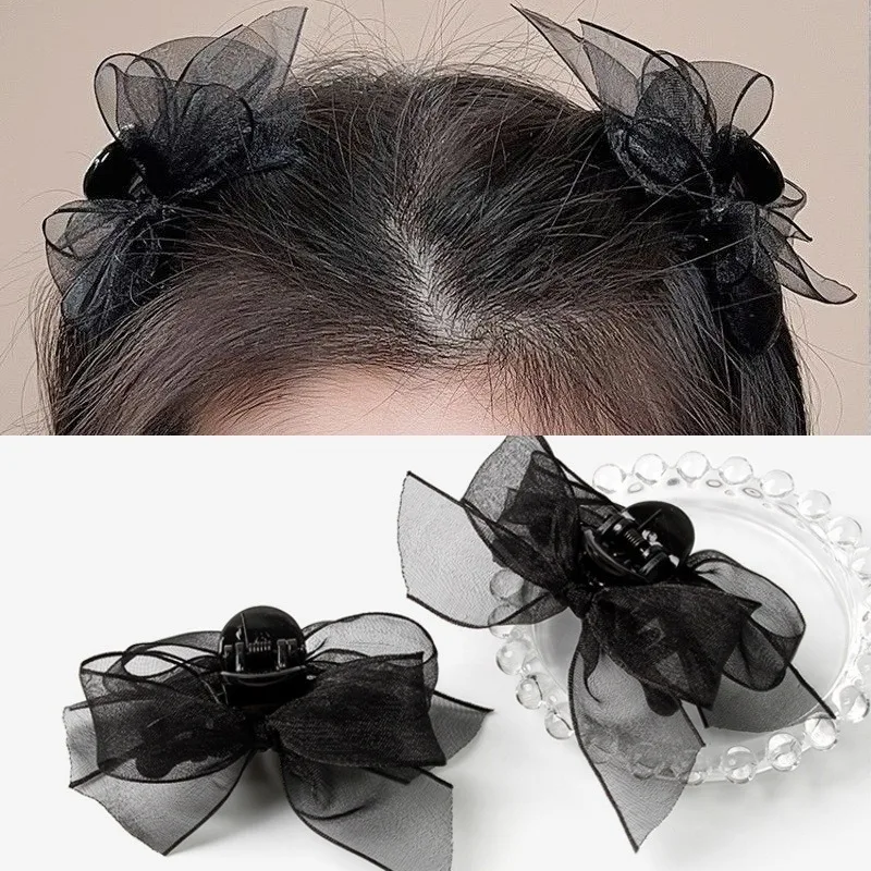 

Милые черные кружевные двухслойные сетчатые заколки с бантом для женщин и девочек, модные корейские милые студенческие заколки для волос, аксессуары для волос, 2 шт.