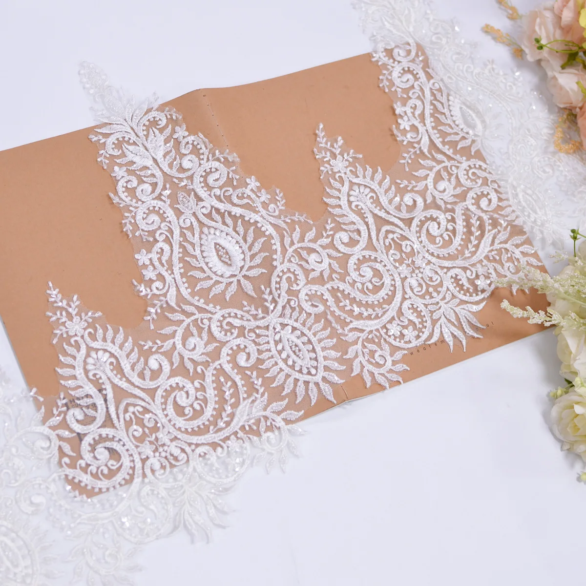 New 35CM Wide Retro Style Bead Embroidery Lace Home Textile Children's Clothing Wedding Lace Accessories