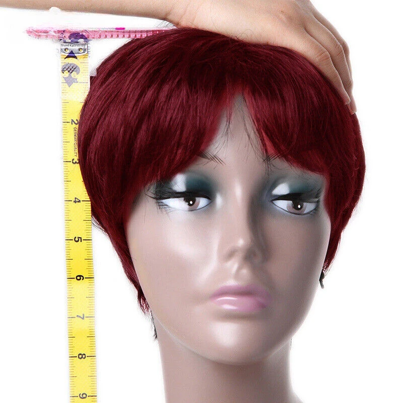 Short Wine Red  Straight Pixie Cut Synthetic Wigs for Women Cosplay Party Use