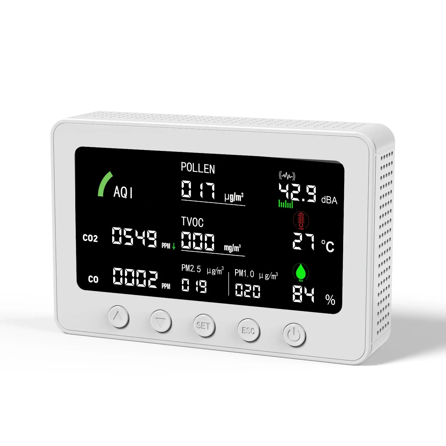Indoor Air Quality Monitor Tuya Wifi IoT Controller CO2 Carbon Monoxide and HCHO Detector with Noise Decibel Detecting