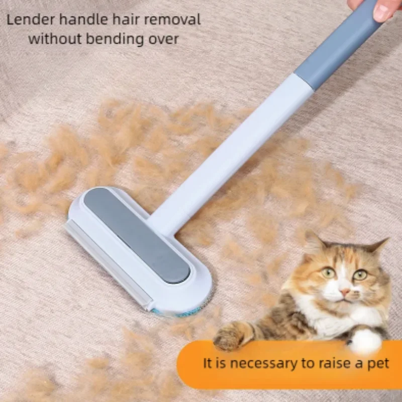 Pet Hair Remover Brush with Squeegee Long Handle Dog Hair Cleaner for Carpet Bed Sofa - Hair Cleaning Tool for Home