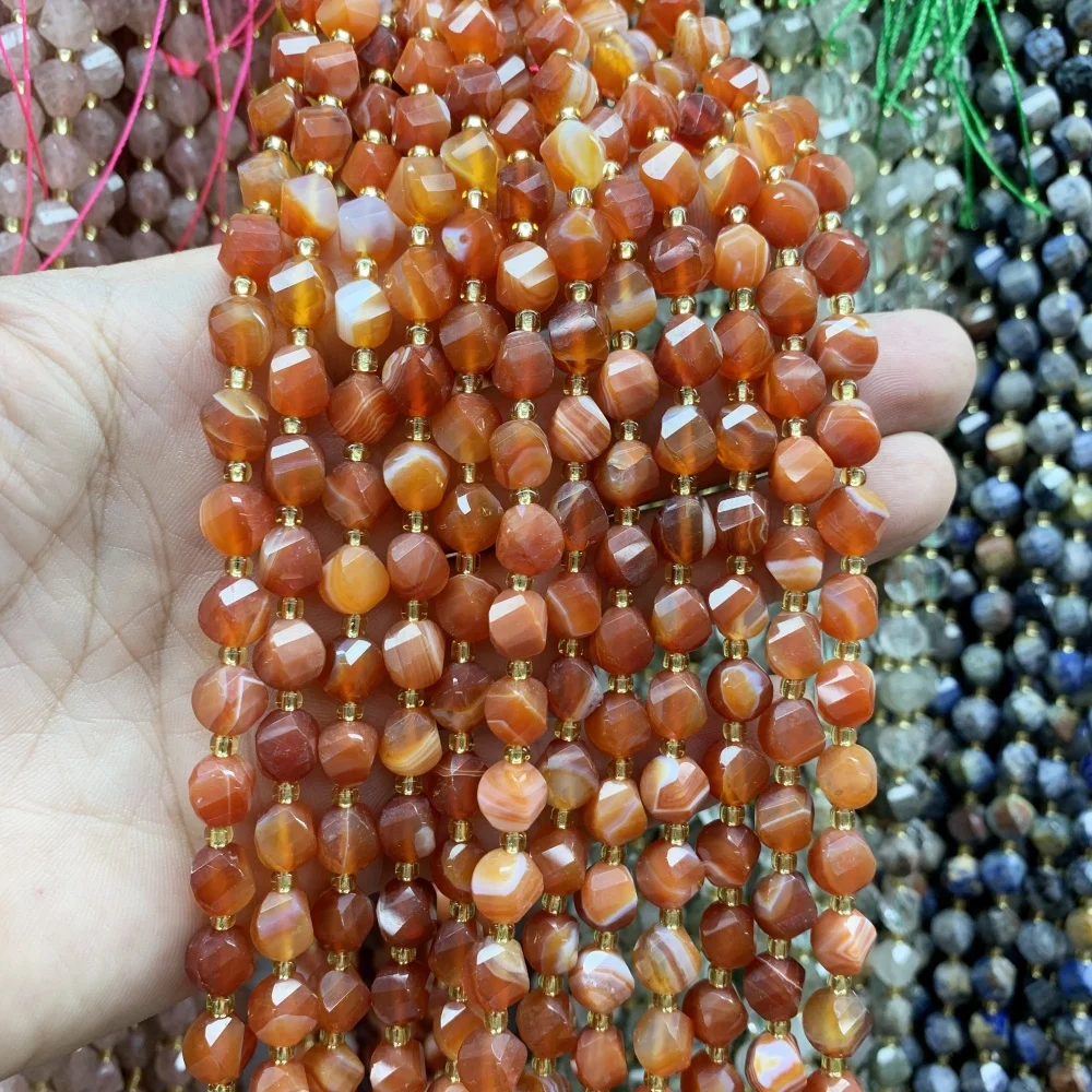 

Natural 9-10mm Amazonite Red Agate Stone Beads Faceted Loose Bead DIY Charm Bracelet Necklace Jewelry Making 15 inch