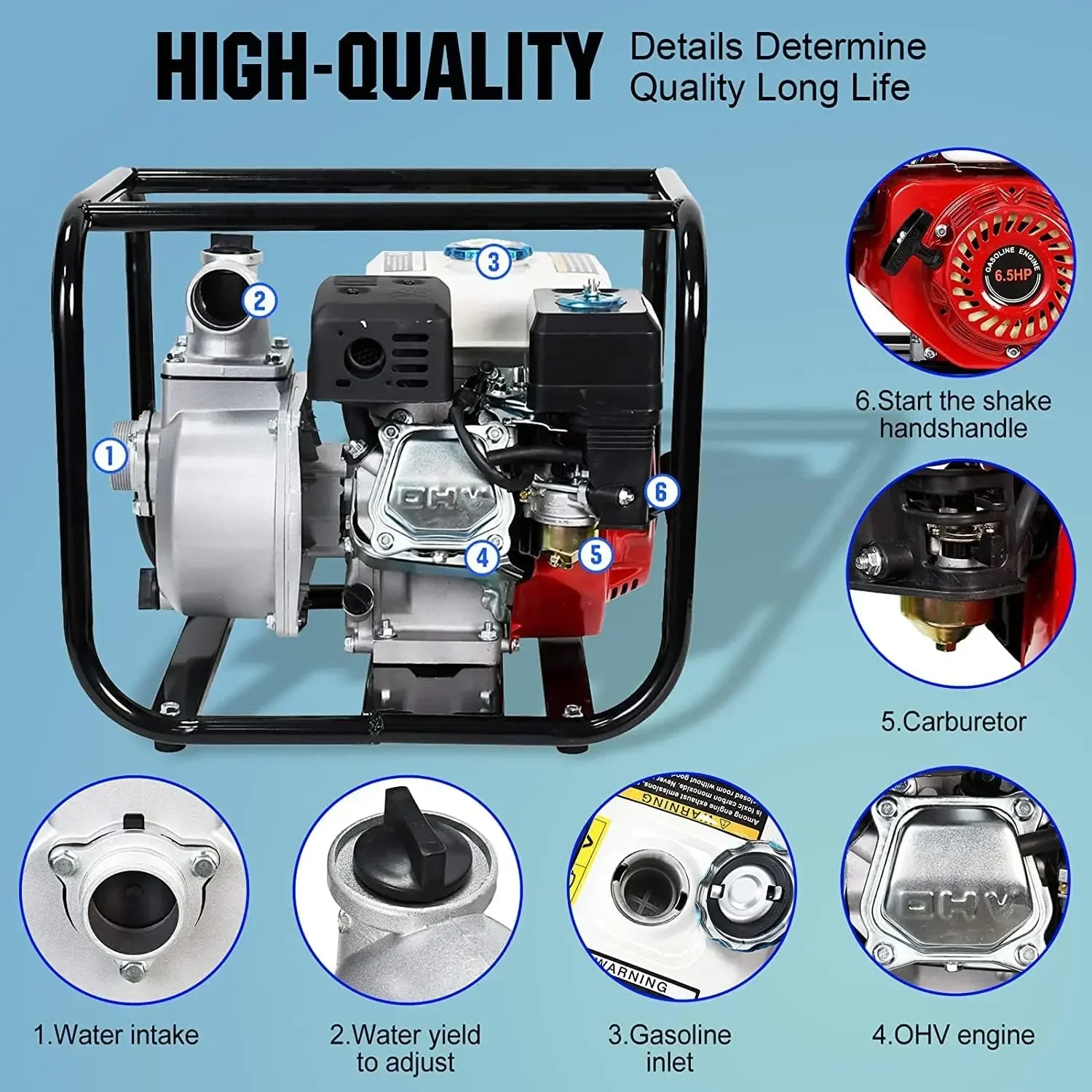 

[Free Shipping!]6.5 HP 4-Stroke Gas Powered Semi-Trash Water Pump, 212cc 4-Cycle 158GPM High Flow Rate 26.2FT Suction 105FT Lift