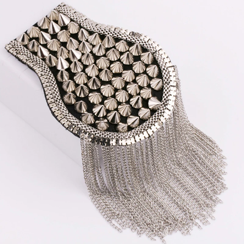 Vintage PUNK cool big gold silver black spike rivet tassel epaulet