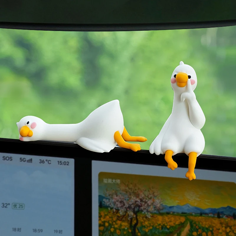 ★▲Resin Cartoon Animal Decor For Desk Car Dashboard TV Monitor Gift Idea Cute 3D Duck Figurine Mini Resin Duck Ornament Playful