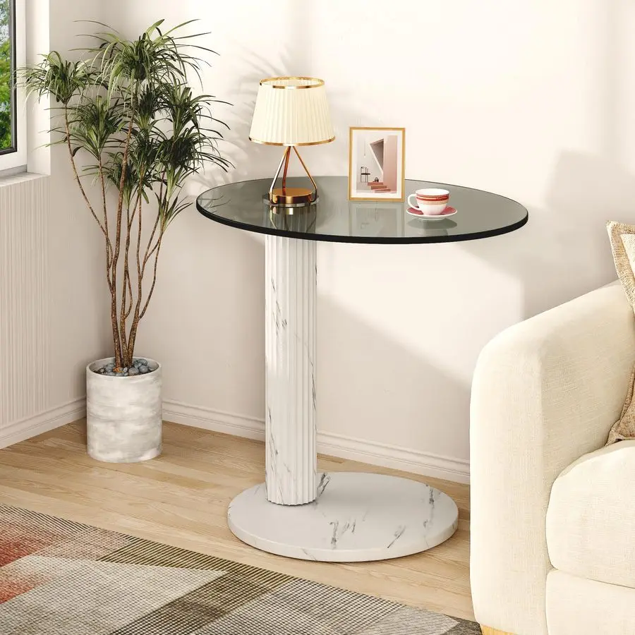 ガラス製ラウンドコーヒーテーブルエンドテーブル、22インチのモダンな強化透明ガラストップ、リビングルーム、カフェ、自宅、オフィスに最適です。