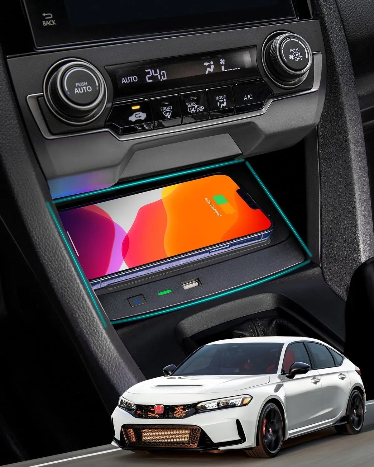 

Беспроводное зарядное устройство для Honda Civic 2016-2021 с USB-портом, совместимое с телефонами iPhone и Samsung