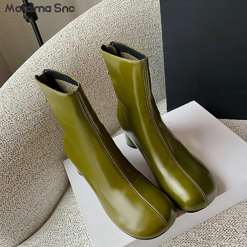 

Multi-Color Leather Non-Slip Rain Boots Thick Heel Short Boots Simple Solid Color Heightening Slim Fashion Short Woman's Boots