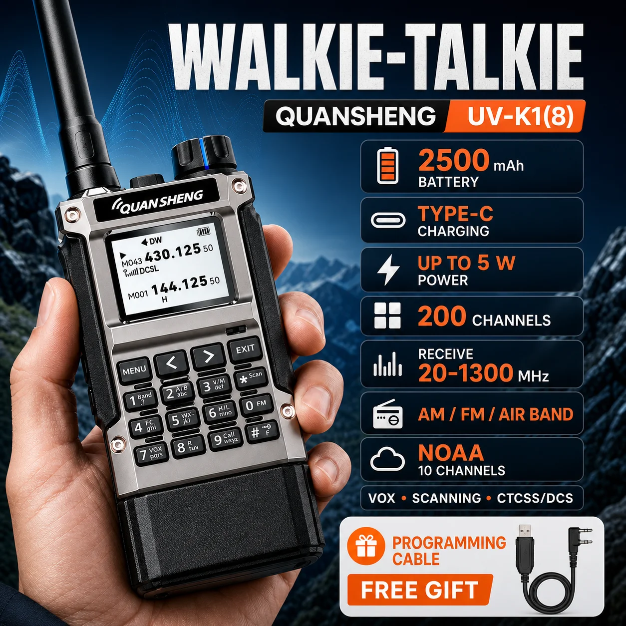 quansheng-uv-k1-8-エアバンド無線機-50-600mhz-フルバンド受信-uhf-vhf-ハムラジオ-ワイヤレス周波数コピー-type-c-充電