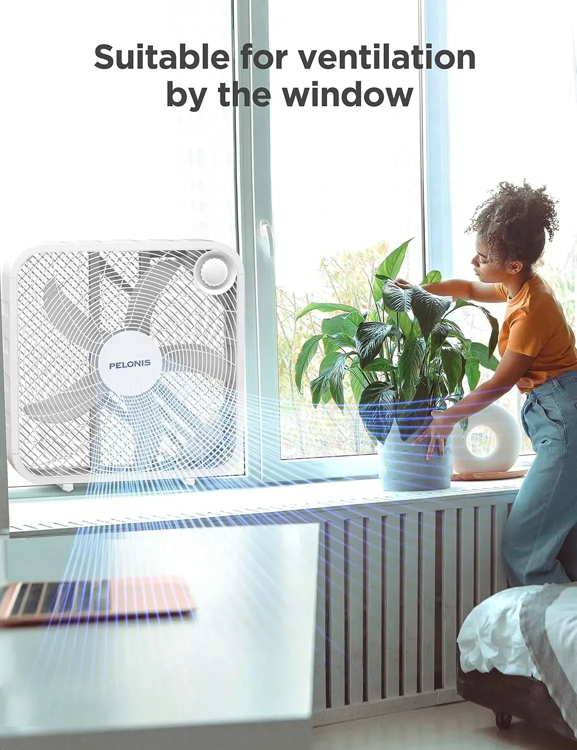 Ventilatore a scatola a 3 velocità per circolazione a forza intera con condizionatore d'aria, bianco