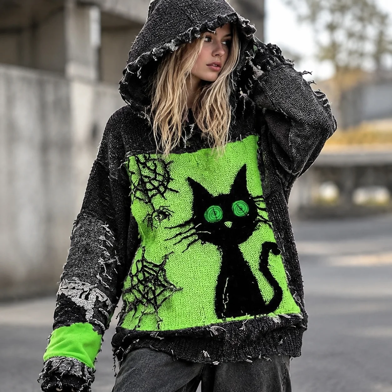 Hooded Single Top Loose Fit Women Hoodie with Printed Pattern Sweatshirt Streetwear Style 3d Effect Long Length Long Sleeves