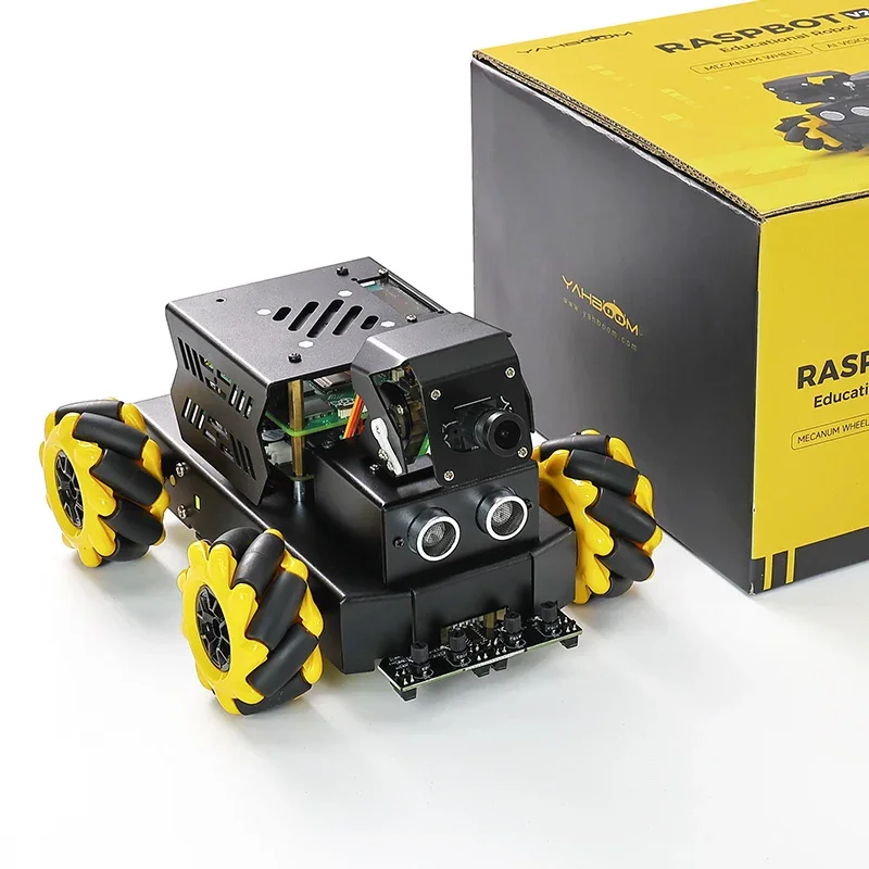 Cost-effective Raspbot V2 AI Vision Mecanum Wheel Car With Autonomous Driving Face Recognition Functions For ROS2 Raspberry Pi 5