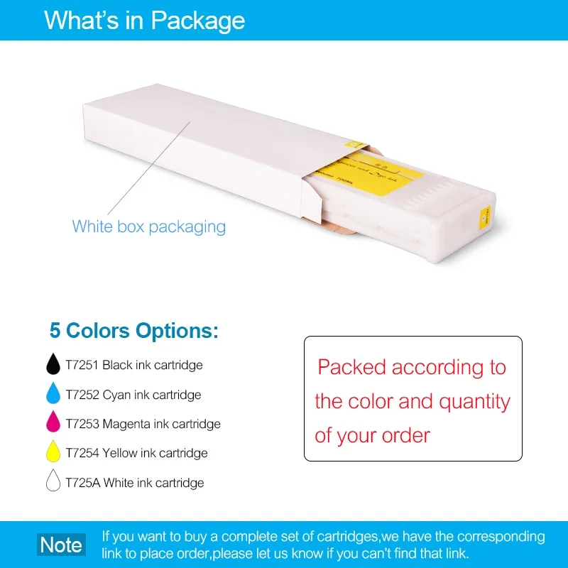 For Epson SureColor F2000 F2100 F2150 F2160 T7251-T7254 T725A T7251 Compatible Ink Cartridge Filled With DTG Ink 600ML/PC