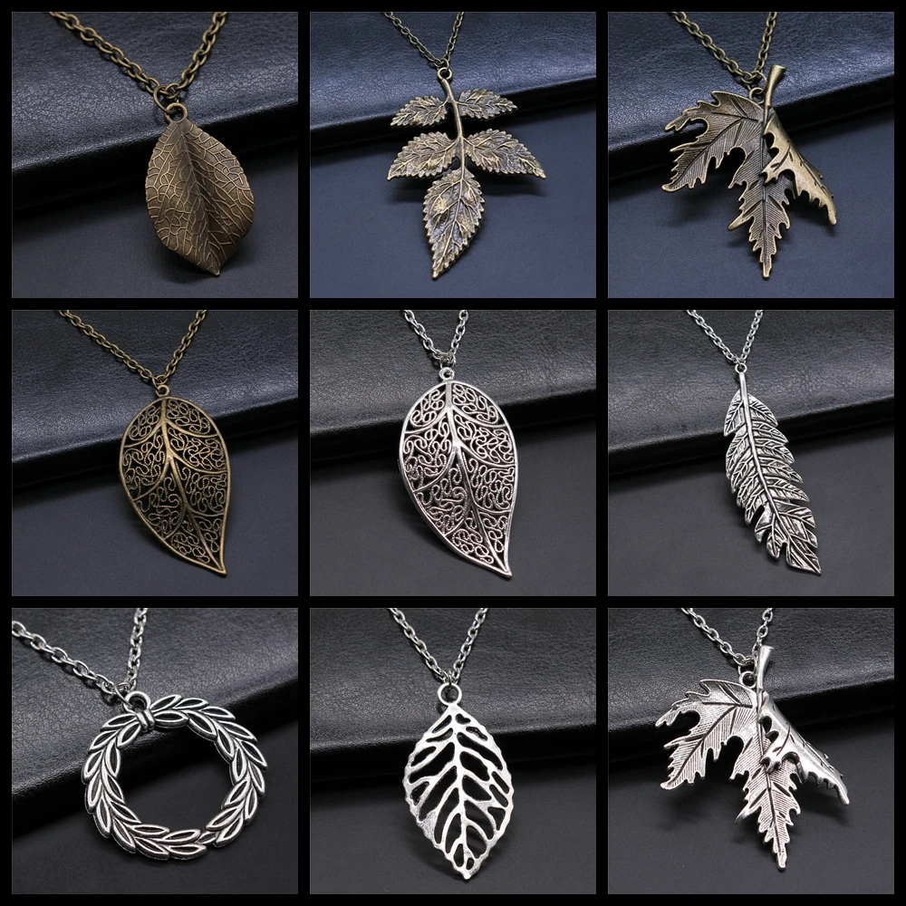 Antique Silver Color Antique Bronze Color Leaf & Branch Pendant Necklace Tree Leaves Necklace For Women Metal Long Chain