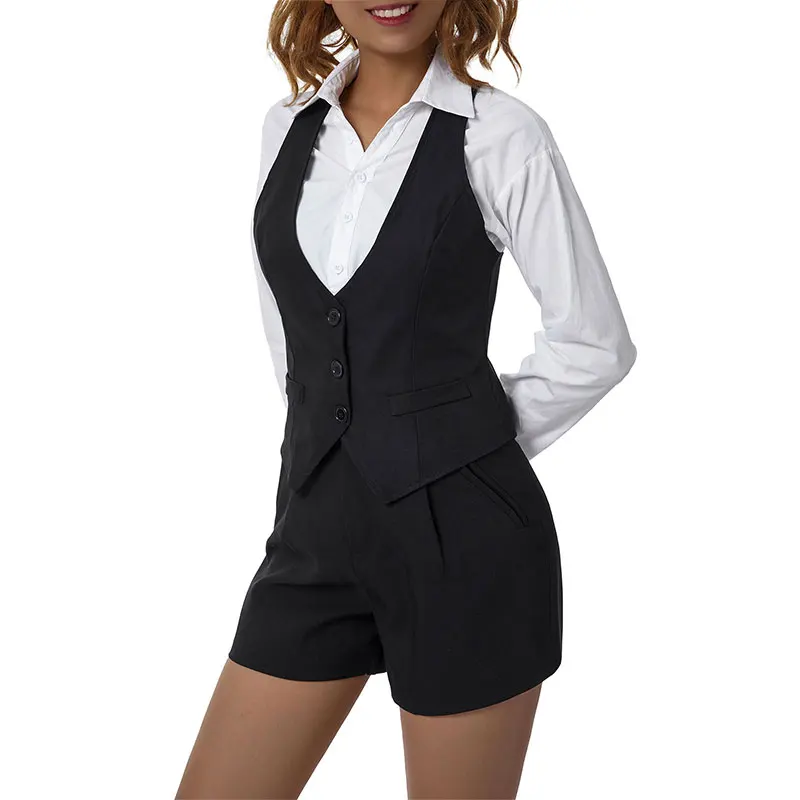 Women\'s Dressy Waistcoat Racerback Button Vest Jacket Vintage Steampunk Sleeveless Tuxedo Suit Vest Crop Tank Top
