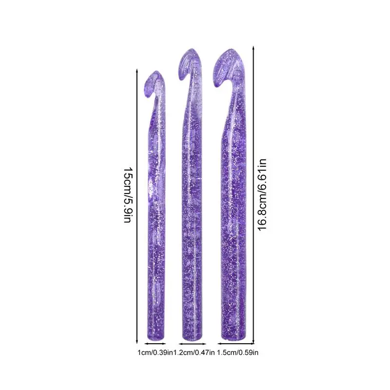 크로셰 바늘 스팽글 크리스탈 크로셰 후크 세트, 3 가지 크기, 15mm, 12mm, 10mm