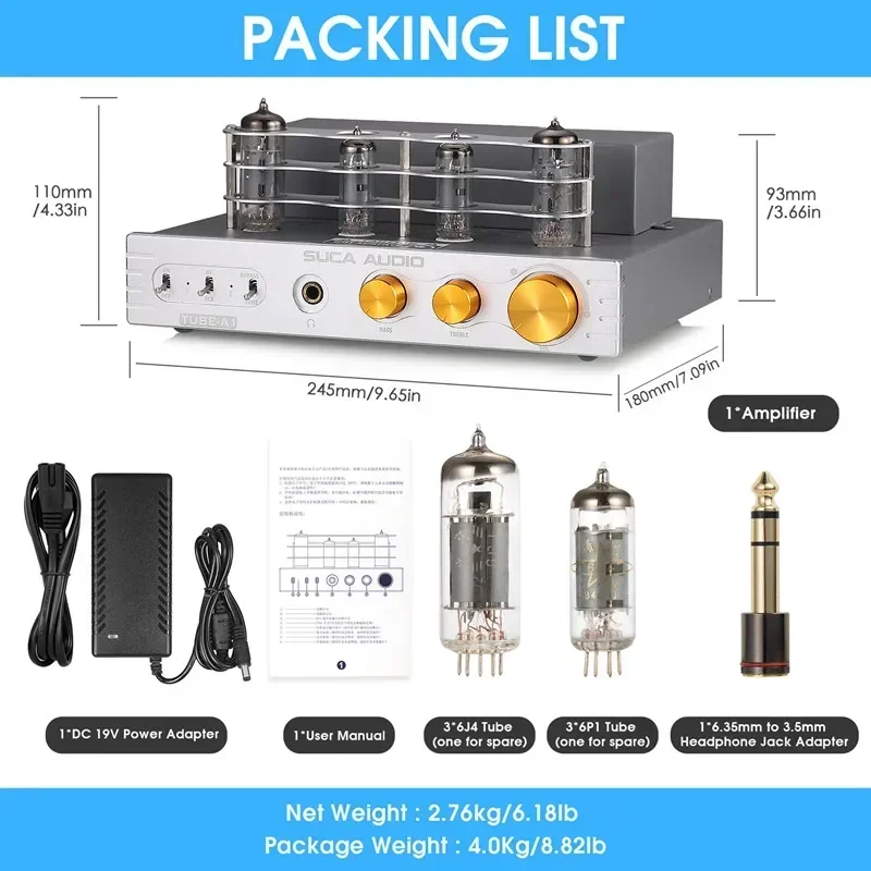 

NEW DC19V 3W*2 Stereo QCC3031 Bluetooth 5.0 6J4 6P1 Vacuum Tube Headphone AMP Class A Single Ended HIFI Home Audio Amplifier