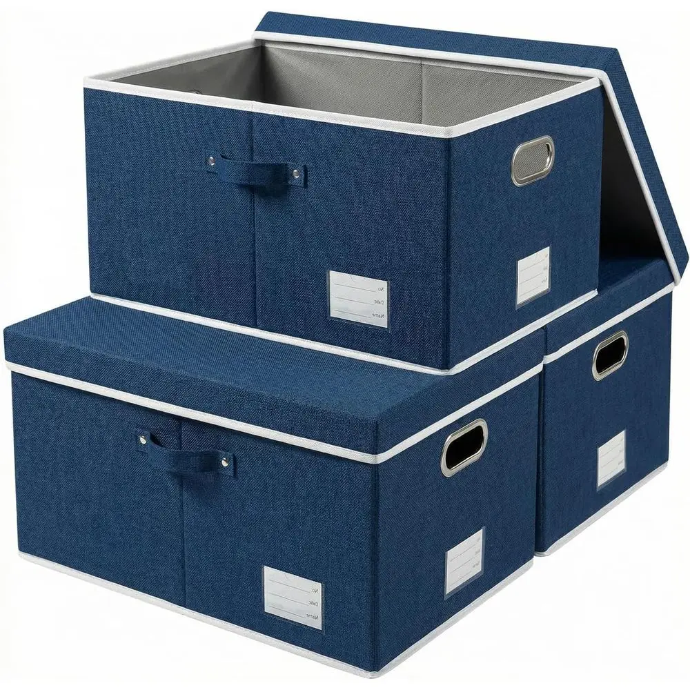 

Storage Bins with Lids [3-Pack] Linen Fabric Foldable Storage Boxes Organizer Containers Baskets Cube with Cover for Bedroom Clo