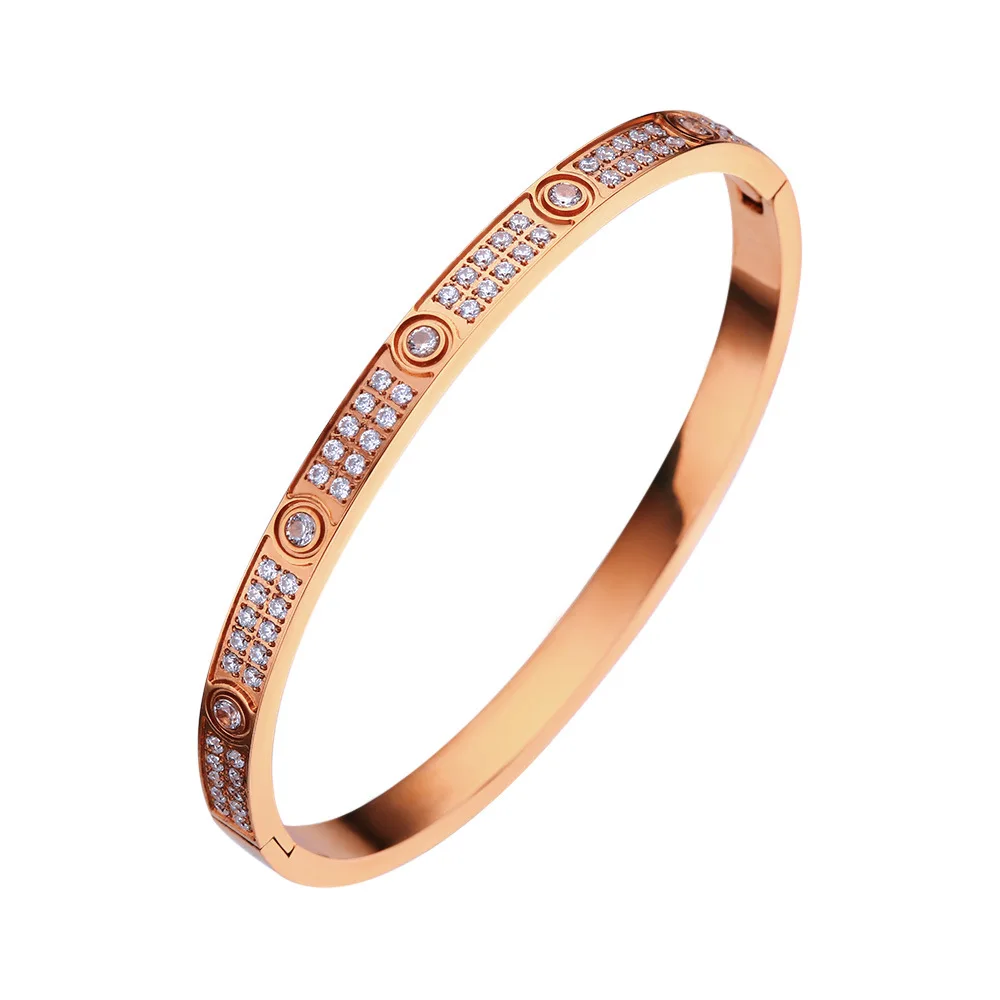 Luxury Cubic Zirconia Stainless Steel Bangles for Women Rose Gold Bracelet Jewelry Gifts Wedding Accessories  Браслет view 4