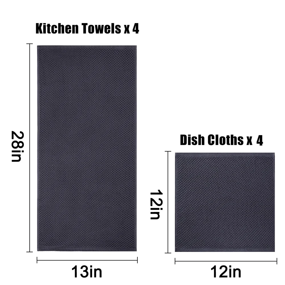 Homaxy 8pcs Soft Kitchen Cloth 100% Cotton Kitchen Towels and Dishcloths Kitchen Towels Set Ultra Absorbent Wash Towel Dish Dark