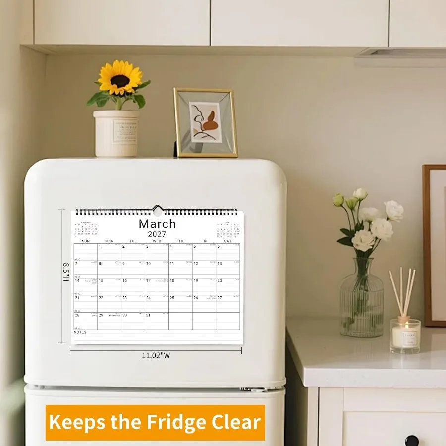 2026 calendário de parede 12 meses 11 "x 8,5 '' ano organizador mensal de janeiro 2026-2027 pequeno mini horizontal em branco espiral encadernado w