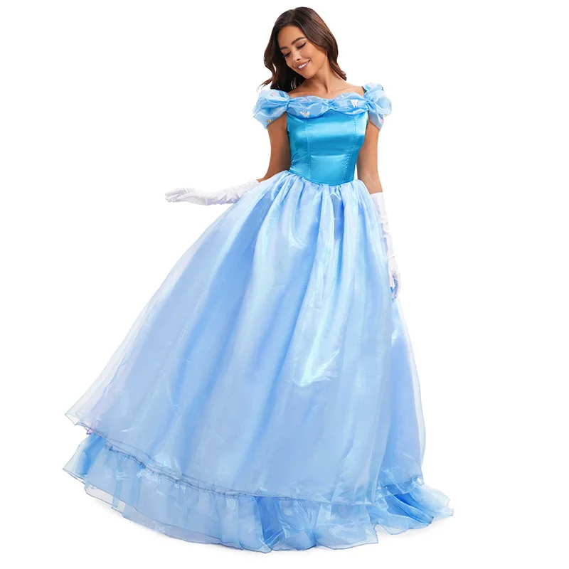 Halloween Cosplay Blue Princess Dress Role-playing Costume Cinderella Snow White Stage Performance Clothing Women's Ethnic Wear