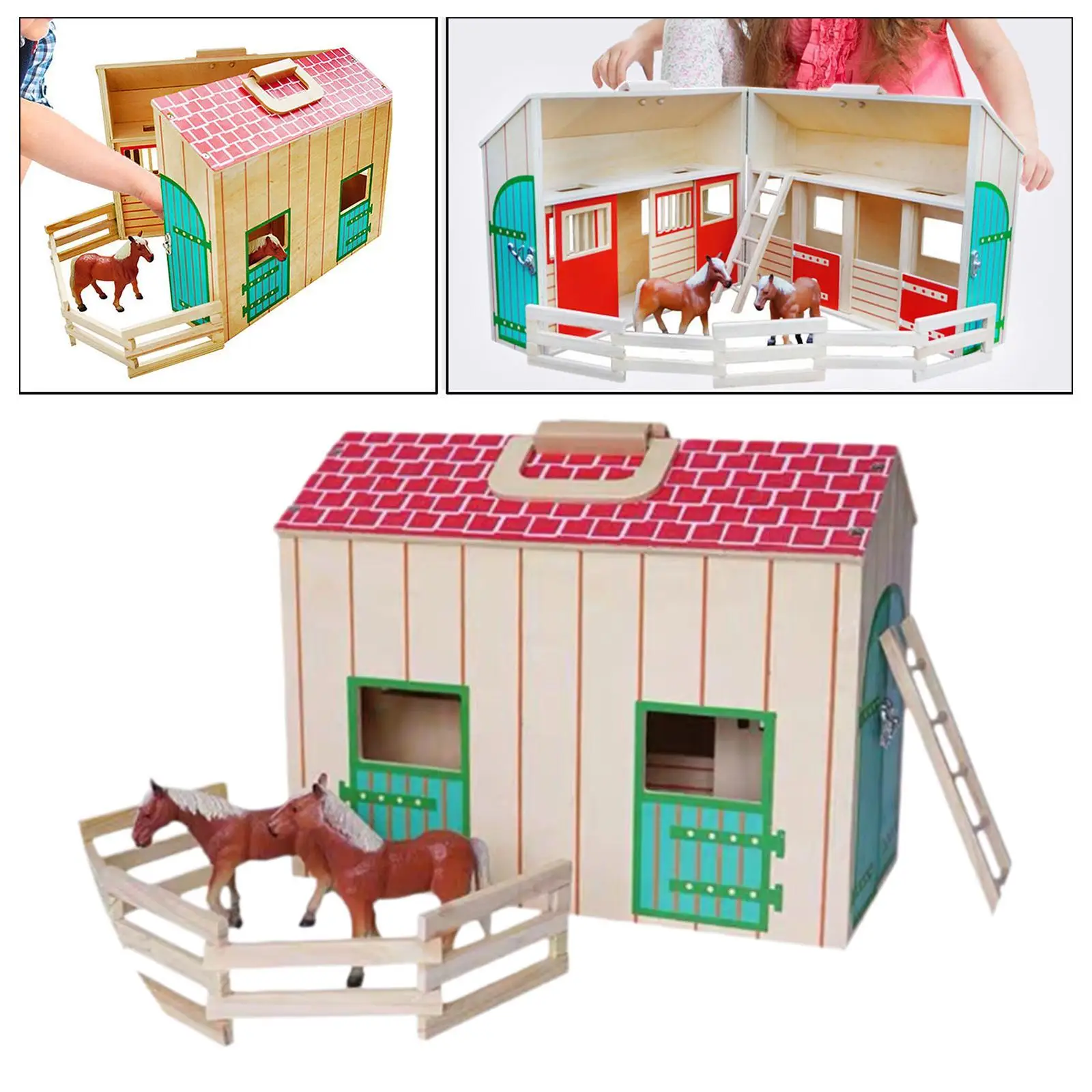 Barn Playset Toy Building Model Pretend Play Educational Toy Figurine Model Wooden Stable Farm Playset for Children Ages 3+ Kids