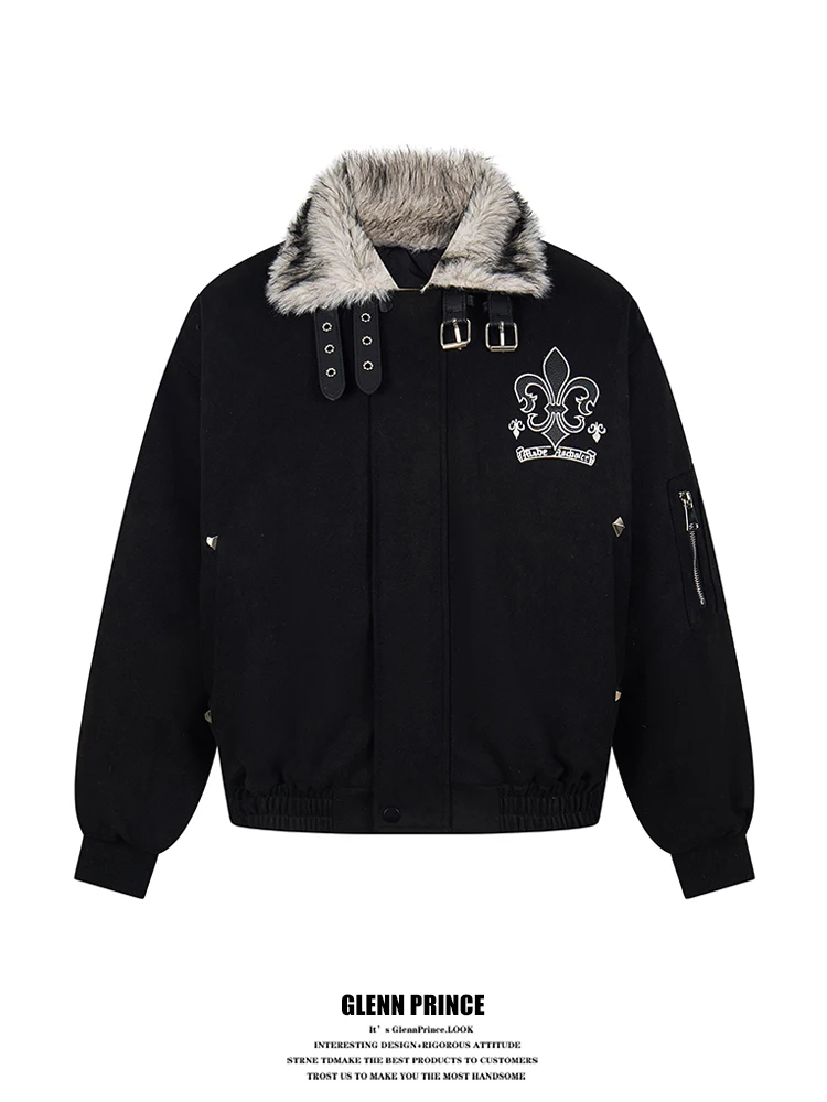 

GPstudio American Gothic Sle Thiened Cotton Jaet with Fur Collar for Men And Women Winter Faion Brand Workwear Coat