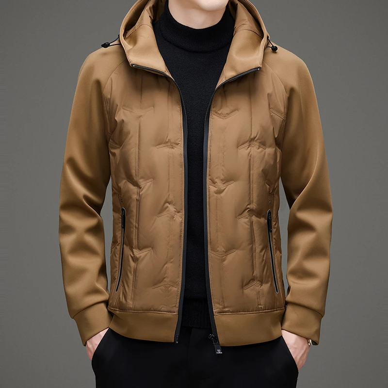 Winter Men's White Duck Down Jacket Men's Waterproof Windproof Warm Loose Jacket Men's Multi Pocket Ultra Light Windproof