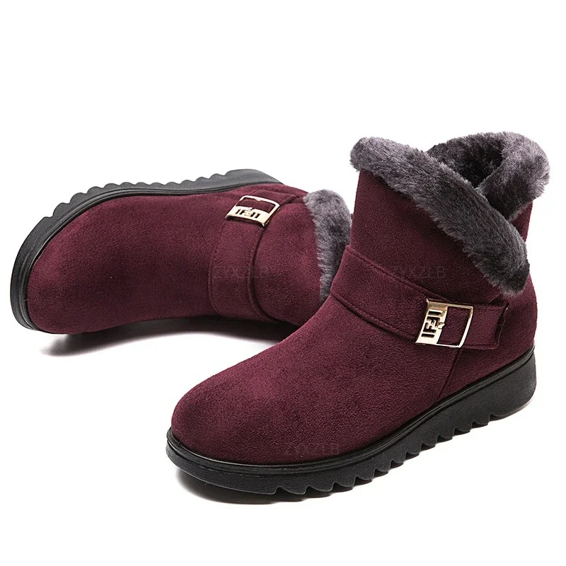 

New Winter Snow Boots Women Cotton Shoes Warm Cotton Boots Middle Aged Elderly Plus Size Velvet Thickened Flat Mother Mom Shoes