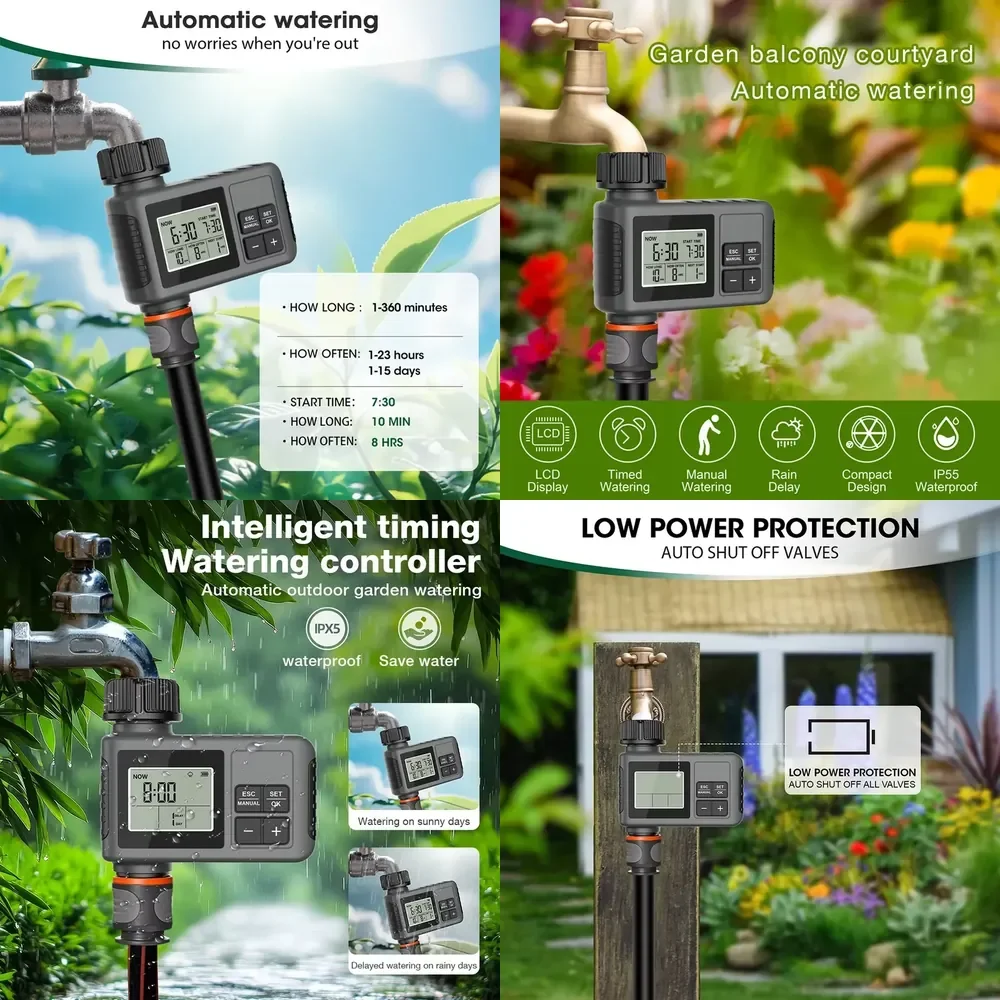 WAP01 Automatic Watering Device 1/2 Zone Smart Water Timer LCD Display IPX5 Waterproof Irrigation System Timed Outdoor Home