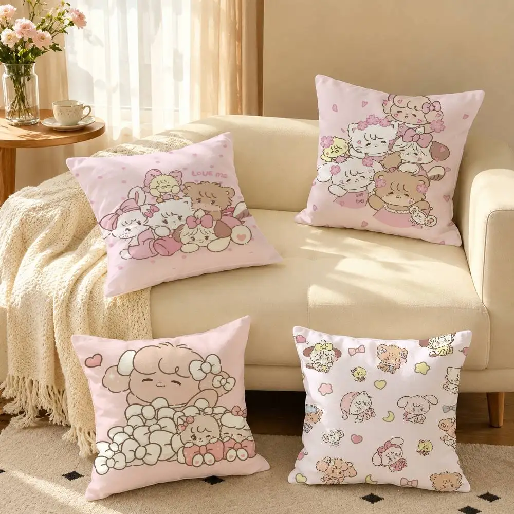 Cute Cat M-Mikkos Illustrations  Square Double-Sided printed Pillow Case Bedroom Bedside Pillow Sofa Cushion Cover