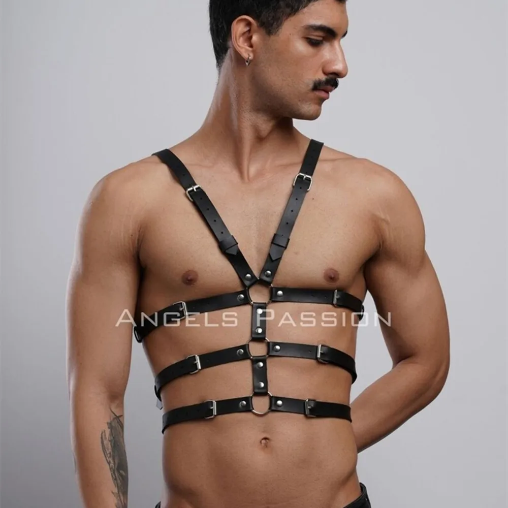 

Gay Rave Harness Men Adjustable Leather Belt Clubwear Sexy Costumes Chest Erotic Underwear Cross Harness Bdsm Bondage Men