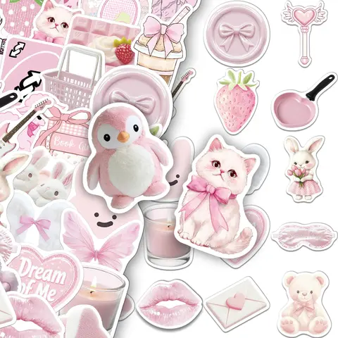 Bilashmart 50PCS Creative Pink Cartoon Graffiti Stickers Tags Diary Stationery Refrigerator Phone Case Aesthetic Personalized Stickers