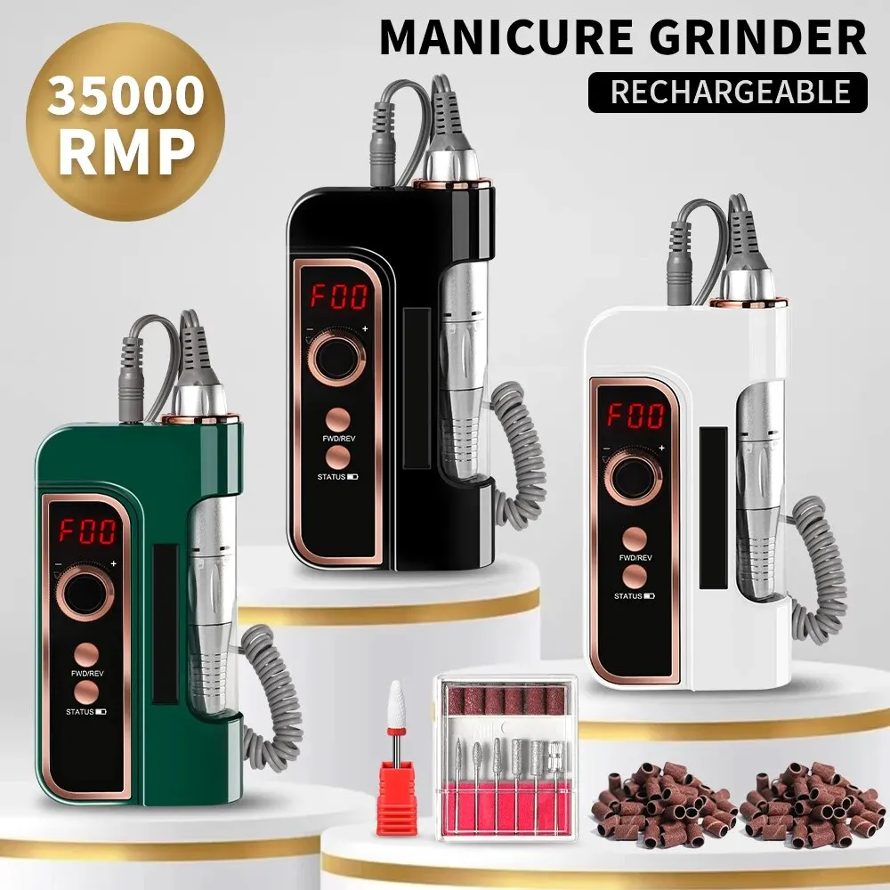 35000RPM Portable Electric Nail Drill Machine Rechargeable With HD Display Low Noise Nail Art Salon Tools for Home Manicure