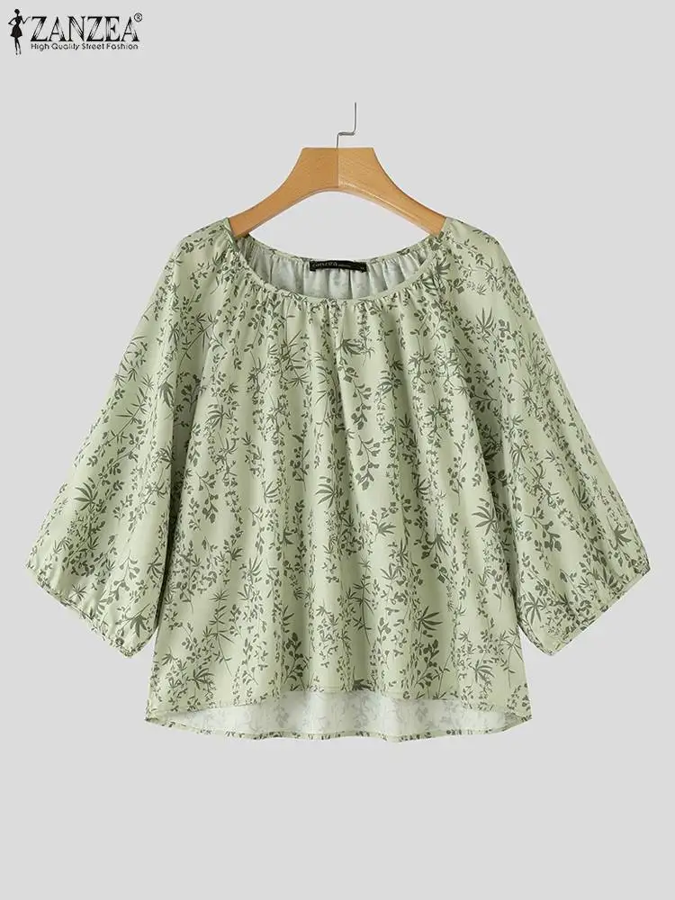 ZANZEA Vintage Floral Print Blouse Women Autumn Korean Long Sleeve Pleated Tops Tunic Pleated A-line Shirt Holiday Loose Blusas