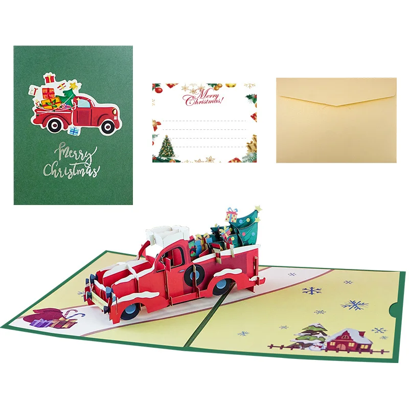

3D Pop Up Cartoon Christmas Card Merry Christmas Greeting Card Handwritten Blessing Invitation Card Thanksgiving New Year Gift