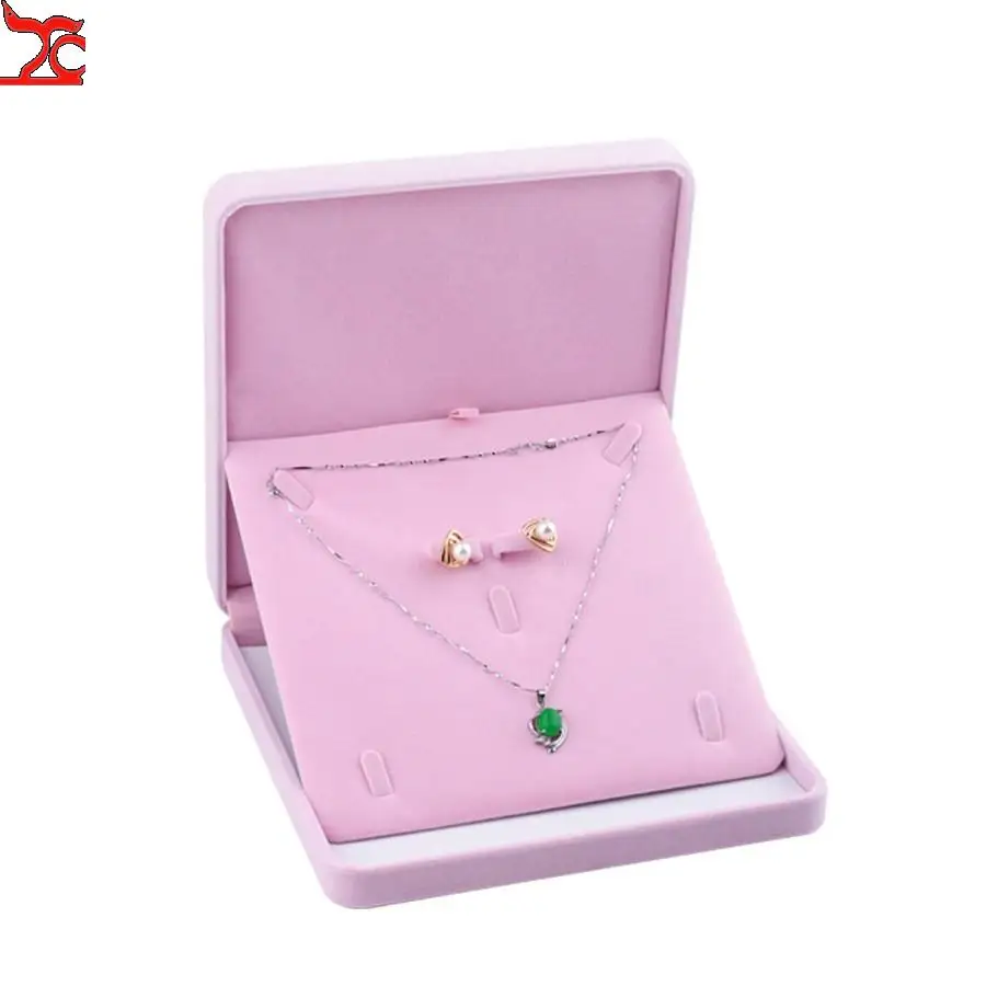 Pink Round Flannelette Jewelry Box Set Box Ring Box Pendant Bracelet Necklace Pearl Necklace Set Packing Box