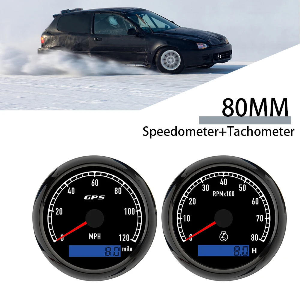 

ELING 80mm 2 Gauge Kit GPS Speedometer Odometer 80 120MPH Tachometer 6K 8K RPM with 7 Colors Backlights 12V 24V for Auto Tractor