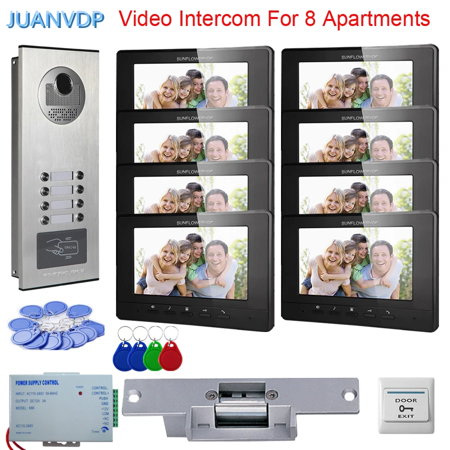 7 Inch Rfid Camera Doorbell Video Intercom System for Home Security Protection with Waterproof Night Vision Unlock 8/10/12