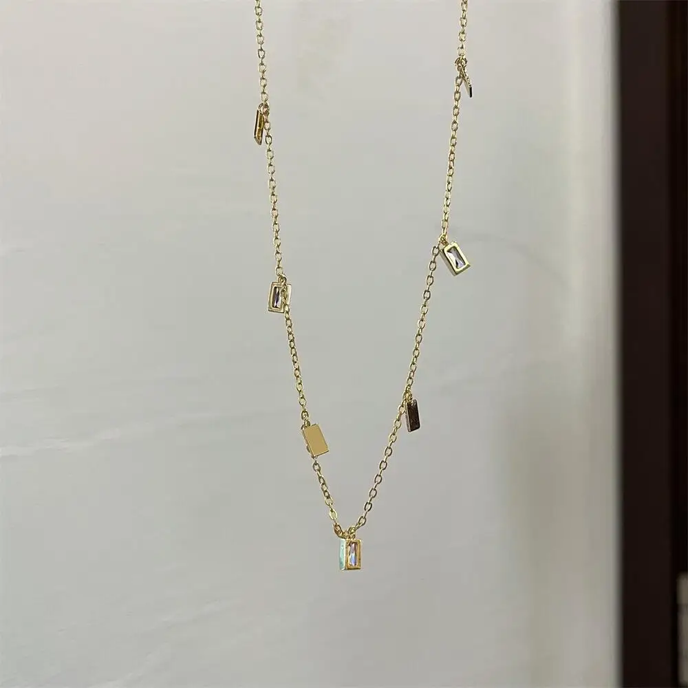 316L stainless steel tassel geometric Crystal zircon pendant Necklace for ladies party jewelry necklace