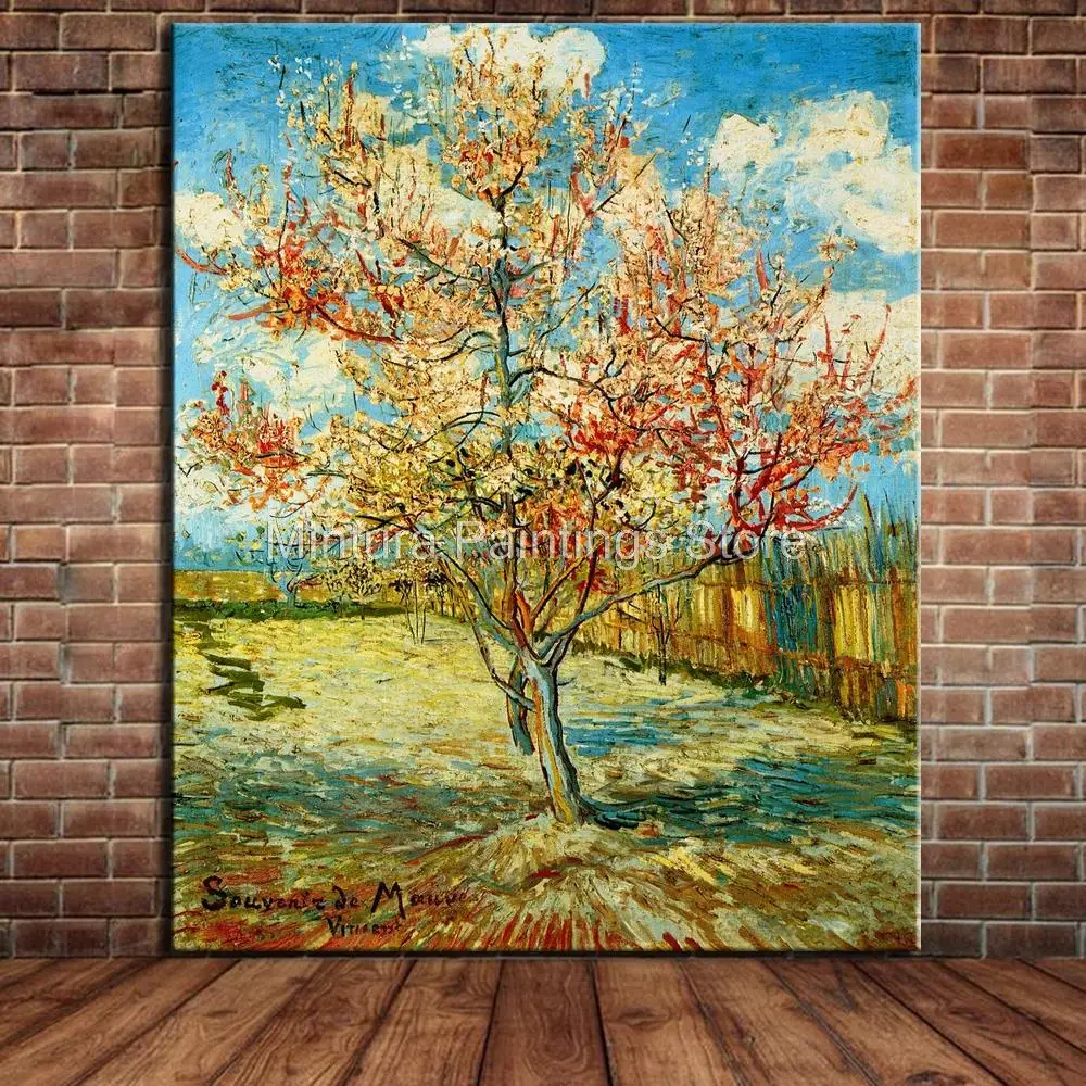 Pink Peach Tree In Blossom Reminiscence Of Mauve Hand Made Copy Vincent Van Gogh Oil Paintings On Canvas,Wall Art,For,Home Decor