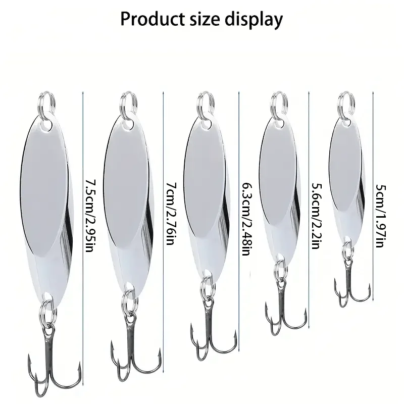 Set of 5 Silver Hard Metal Spinner Lures with Feathered Tails (Available in 1/5 oz, 1/4 oz, 3/8 oz, 1/2 oz, and 3/4 oz Sizes)