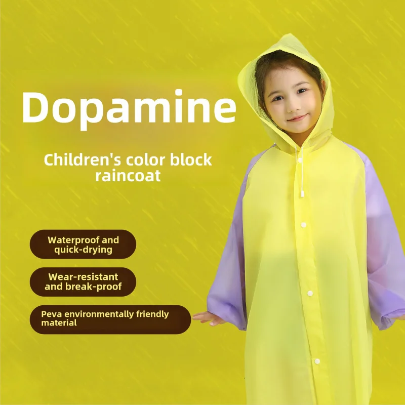 Raincoat Children5-12Children's Dopamine Color Matching Raincoat Thickened Non-Toxic Odorless Waterproof Antifouling Rainco