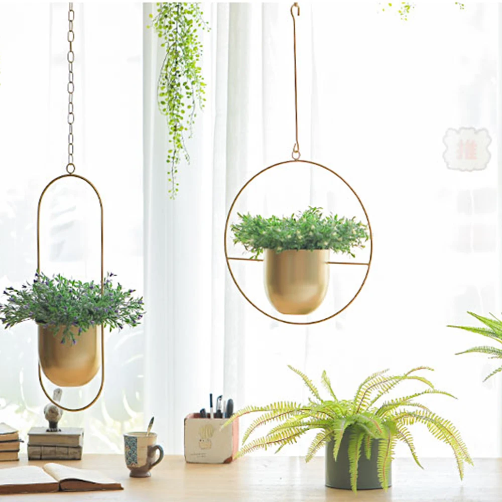 Nordic Metal Hanging Plant Pot Hanger Chain Flower Planter Garden Pot Home Balcony Decoration Hanging Basket Coachting Pots