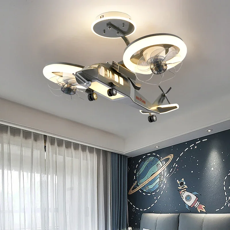 Kids Room Ceiling Light Boy Bedroom Light LED Creative Fan Airplane Light Kindergarten Decoration Cartoon Room Light