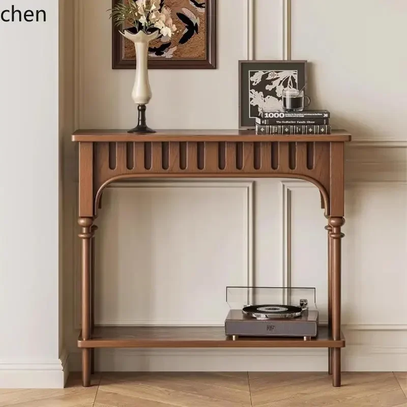Entrance Table Side Cabinet Retro Solid Wood High-footed Entrance Platform Against The Wall Entrance CabinetX28-1