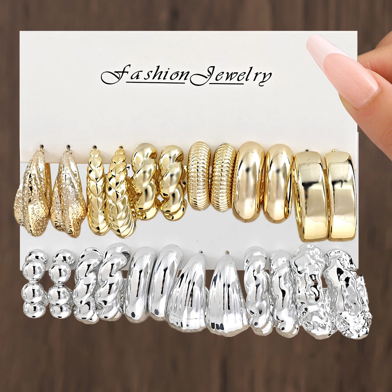 12pcs Cross border Hot Selling Unique Water Drop Earrings Women Retro Popular C shaped Twist Gold Irregular Hoop Earrings Set