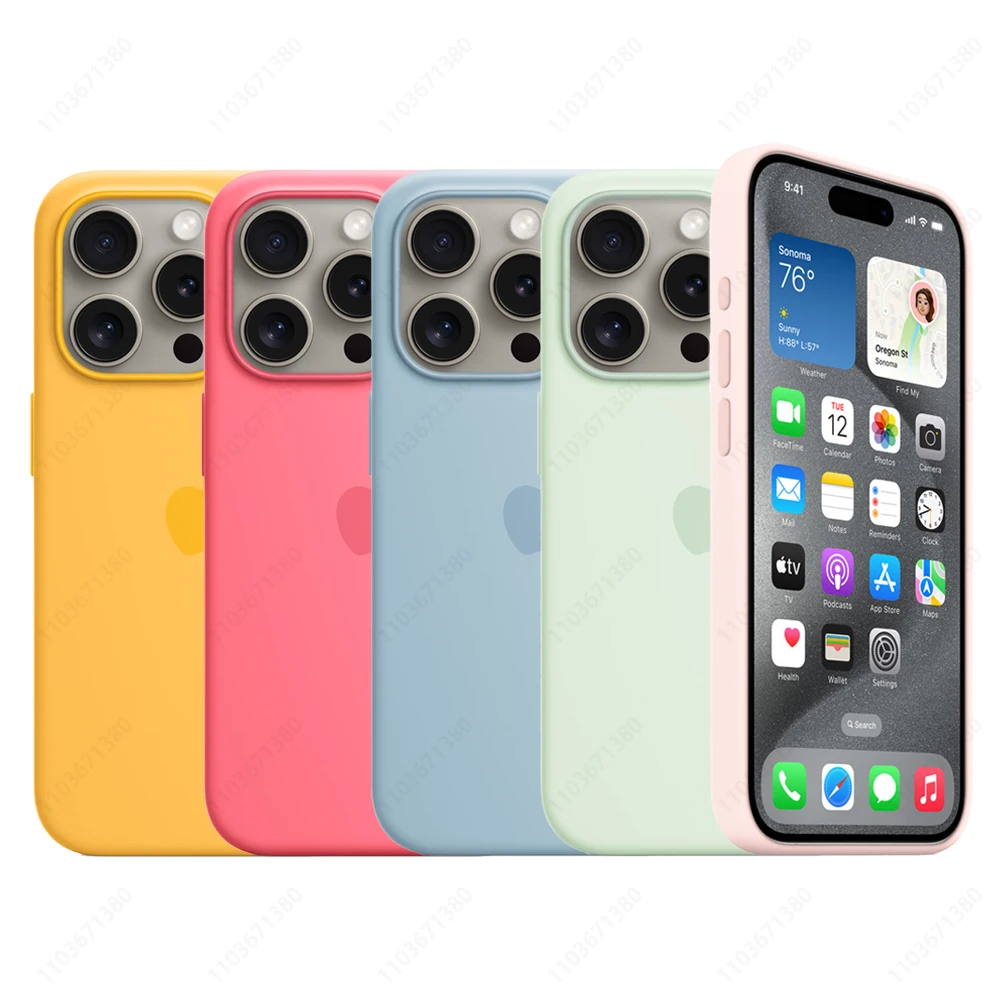 Original APPLE Silicone Case with MagSafe For iPhone 15 Pro Max Liquid Case For iPhone 15 Plus Support Wireless Charging